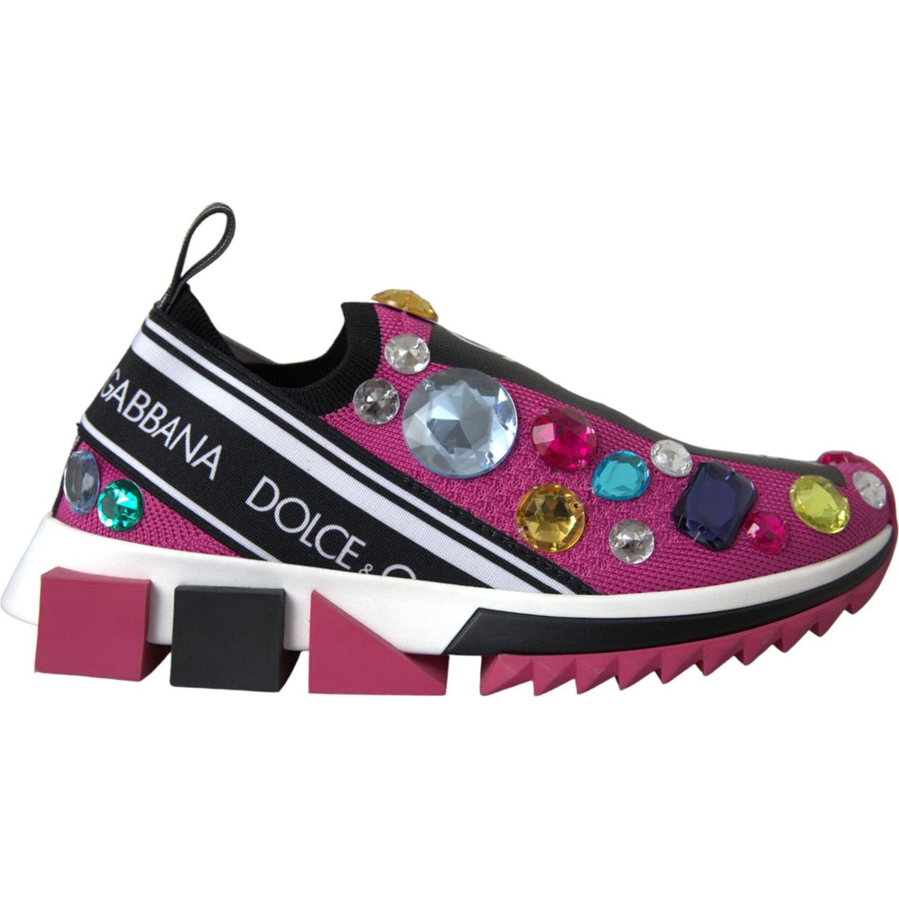 Dolce & Gabbana Pink Sorrento Crystals Sneakers Shoes LA11070-36.5