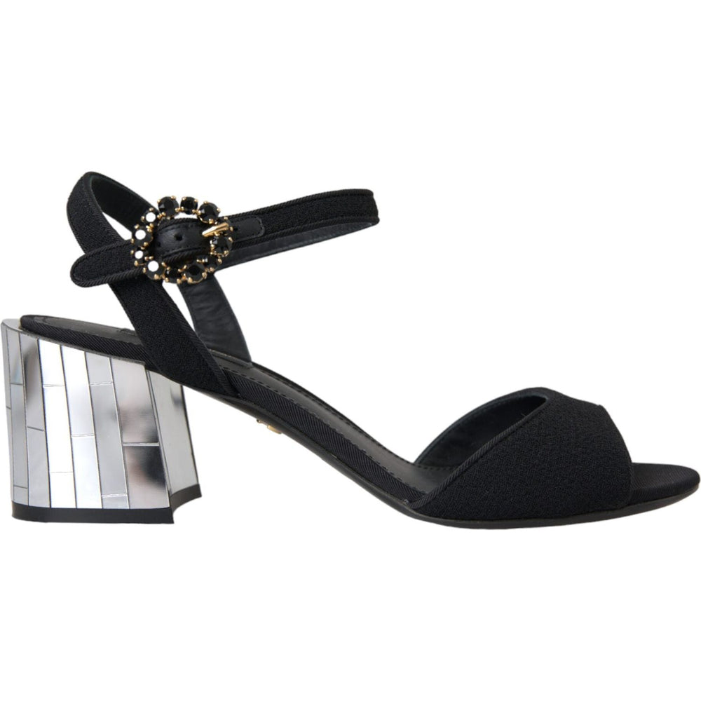 Dolce & Gabbana Black Crystal Ankle Strap Keira Sandal Shoes Dolce & Gabbana Light Gray