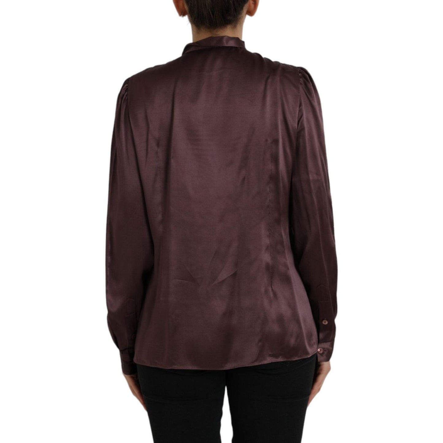 Dolce & Gabbana Brown Ascot Collar Long Sleeve Top Blouse