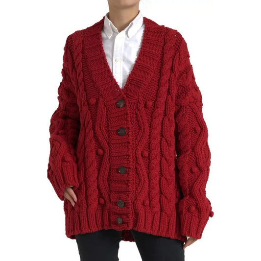 Dolce & Gabbana Red Wool Knit Button Down Cardigan Sweater JKT3569-42