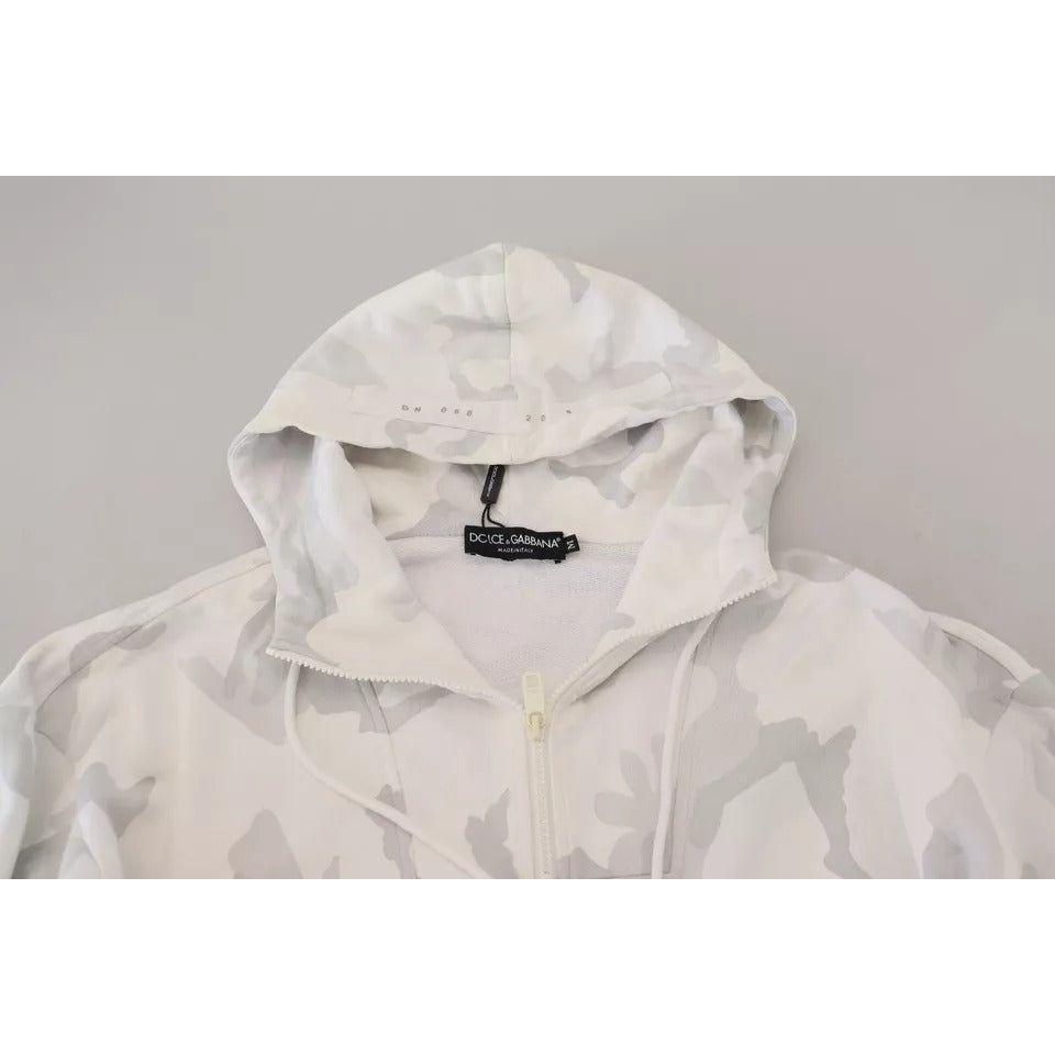 Dolce & Gabbana White Camouflage Hooded Sweatshirt Sweater