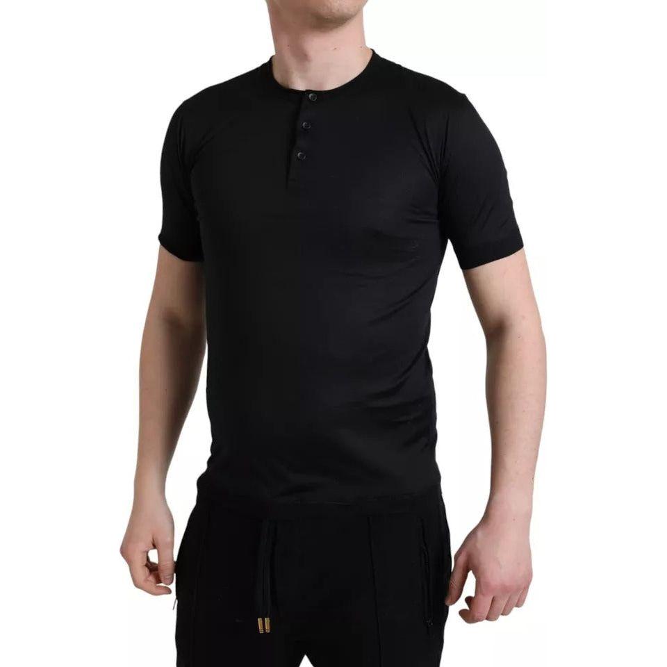 Dolce & Gabbana Black Buttoned Roundneck Short Sleeve T-shirt TSH84680-42