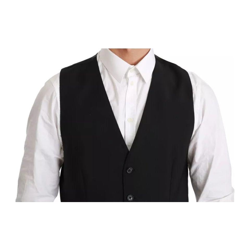 Dolce & Gabbana Black Stretch Waistcoat Formal Dress Wool Vest TSH4070-48