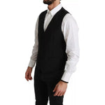 Dolce & Gabbana Black Stretch Waistcoat Formal Dress Wool Vest TSH4070-48