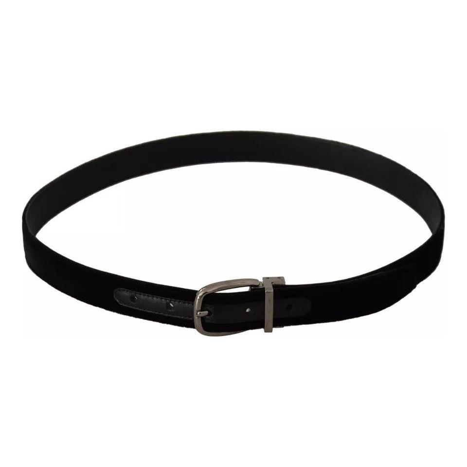 Dolce & Gabbana Black Velvet Silver Tone Metal Buckle Belt BEL8647-85