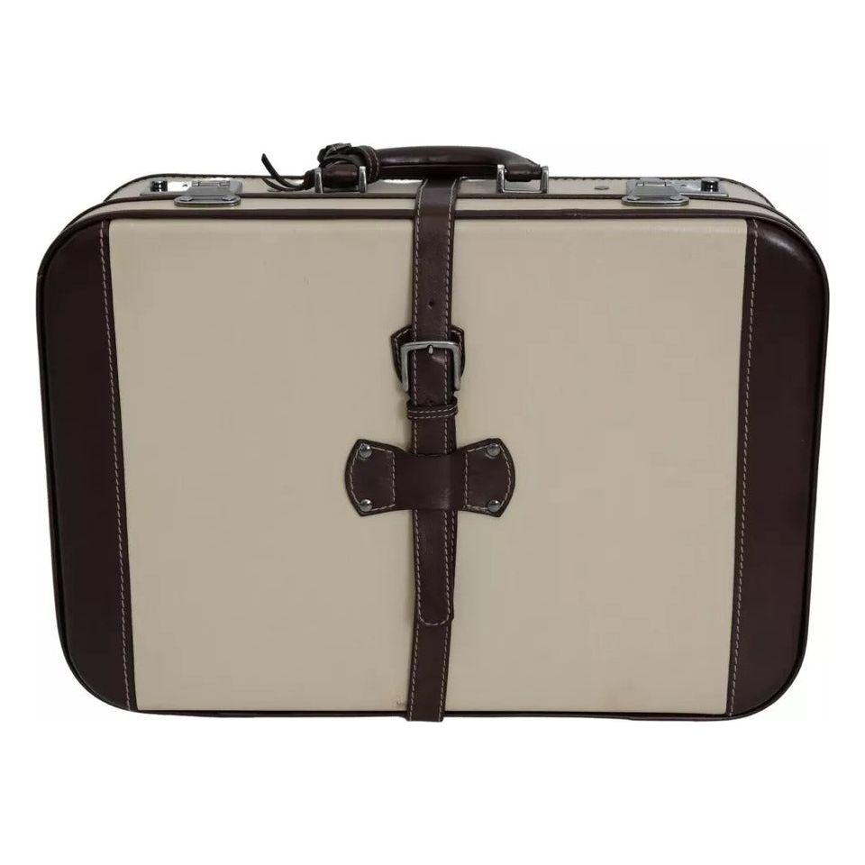 Dolce & Gabbana Brown Beige Leather Mens Travel Suitcase Luggage Bag