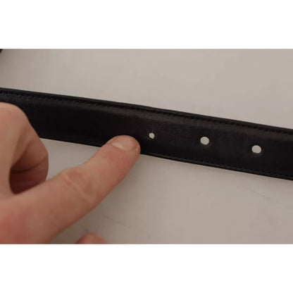 Dolce & Gabbana Black Calf Leather Vintage Logo Metal Buckle Belt
