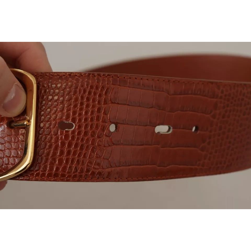 Dolce & Gabbana Brown Wide Waist Design Leather Gold Metal Buckle Belt WMB123 -75
