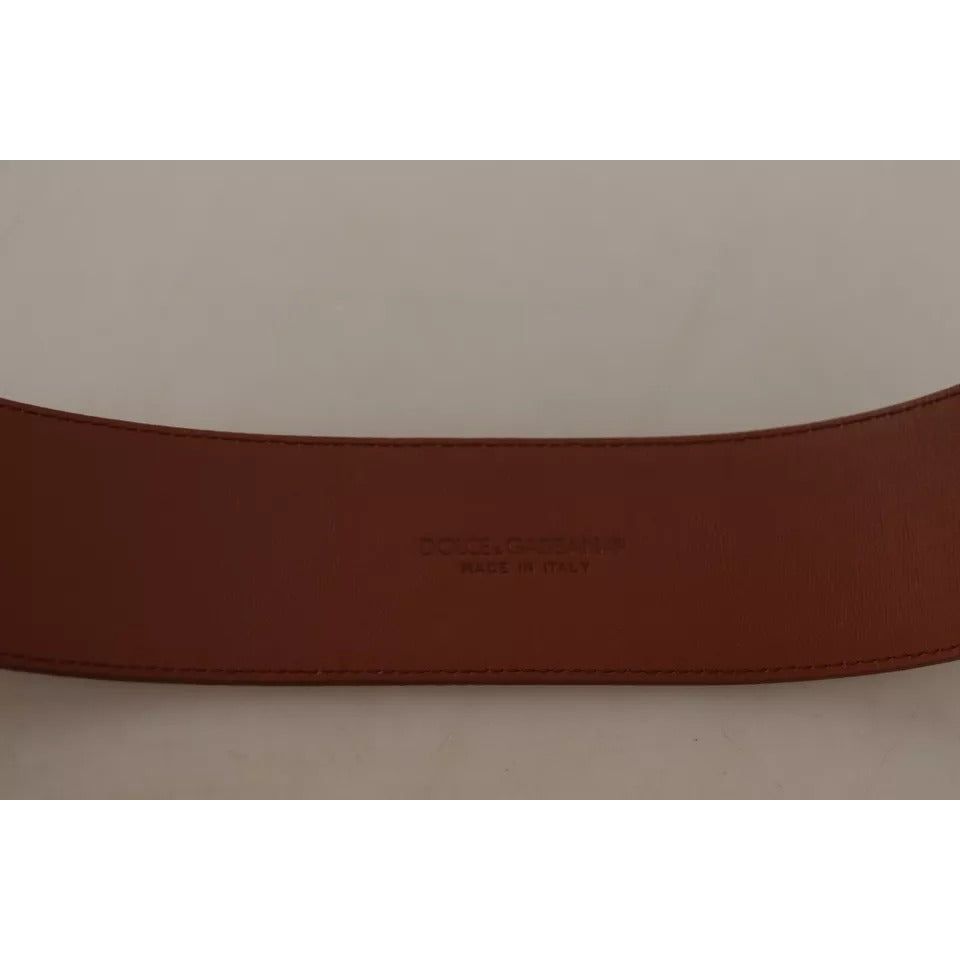 Dolce & Gabbana Brown Wide Waist Design Leather Gold Metal Buckle Belt WMB123 -75