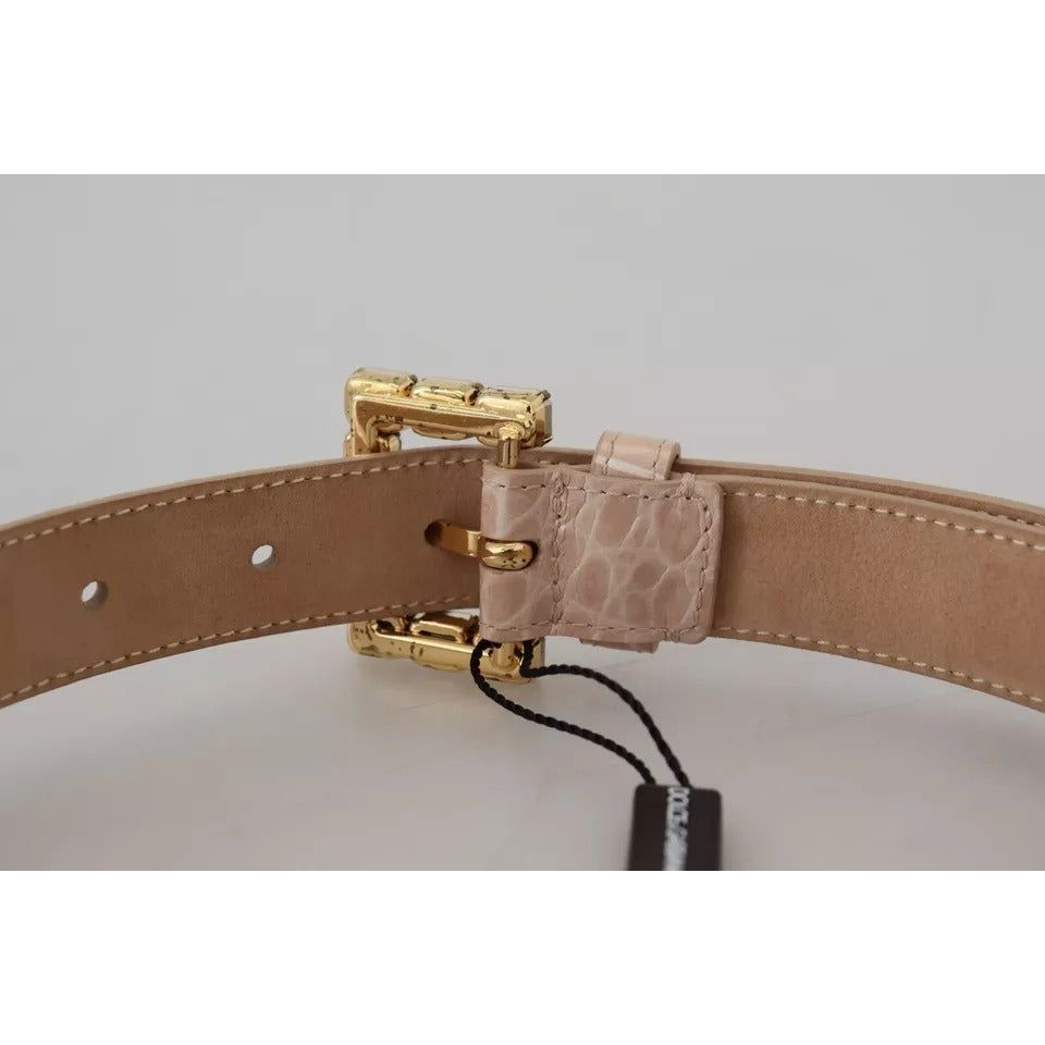 Dolce & Gabbana Beige Leather Crystal Buckle Women Belt