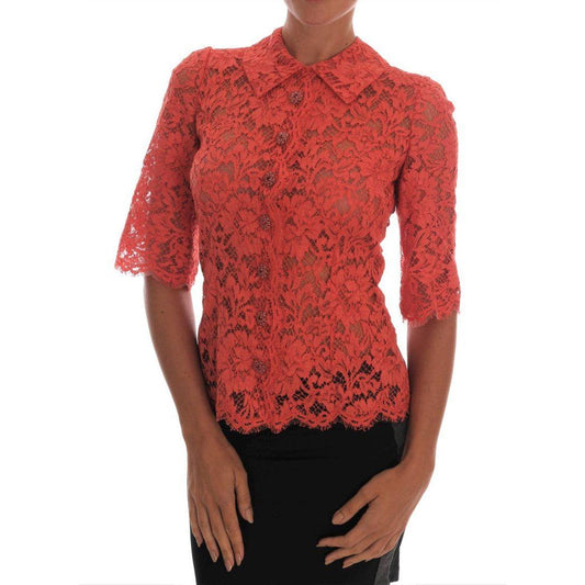 Dolce & Gabbana Orange Crystal Buttons Floral Lace Blouse TSH1436-5