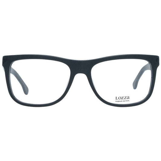 Lozza Black Men Glasses Frame, full-rim round style, plastic material, black color, lens size 54-17-140, includes branded case.