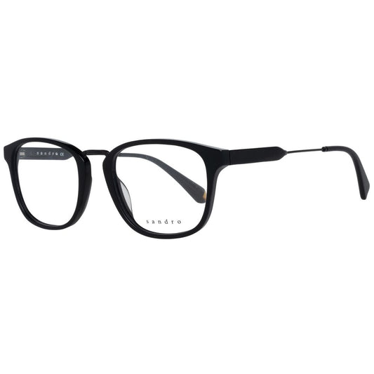 Sandro Black Men Glasses Frame, plastic full-rim, rectangle style with demo lenses. Frame size 51-19-145, includes branded case.