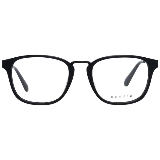 Sandro Black Men Glasses Frame, full-rim plastic rectangle with a modern design, size 51-19-145, includes branded case.