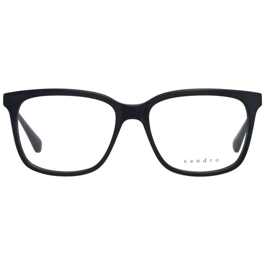 Sandro Black Men Glasses Frame with full-rim black plastic design, square lenses, size 53-16-145, includes branded case.