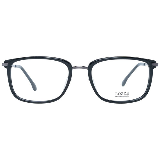 Lozza Black Men Glasses Frame in full-rim rectangular style with plastic black frames and demo lenses, size 54-19-140.