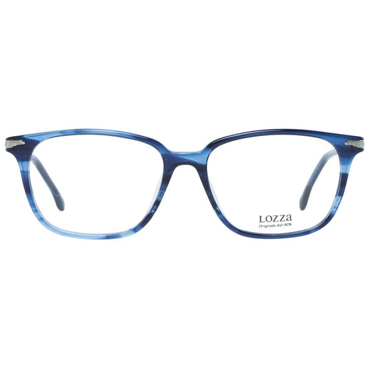 Lozza Blue Men Glasses Frame; full-rim, rectangle shape, blue plastic material with demo lenses; includes branded case, size 53-16-145.