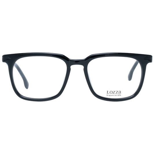 Lozza Black Men Glasses Frame with full-rim square design, spring hinge, and plastic material. Includes branded case. No lens effect included.