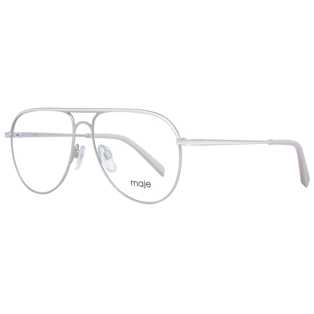 Maje Silver Women Glasses Frame in full-rim aviator style with stainless steel structure and demo lenses.