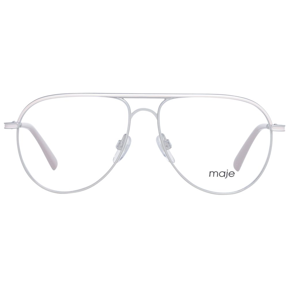 Maje Silver Women Glasses Frame with stainless steel aviator style and full-rim design, 54-13-135 size, branded case included.