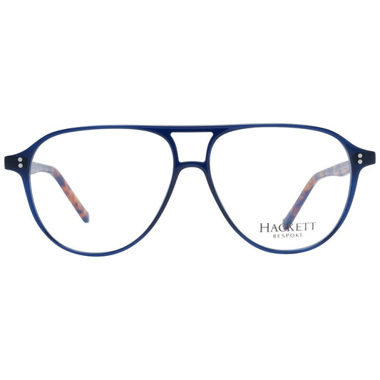 Hackett Blue Men Glasses Frame in blue acetate with demo lenses. Aviator style with 54mm width, 44mm height, 12mm bridge, and 135mm frame width.