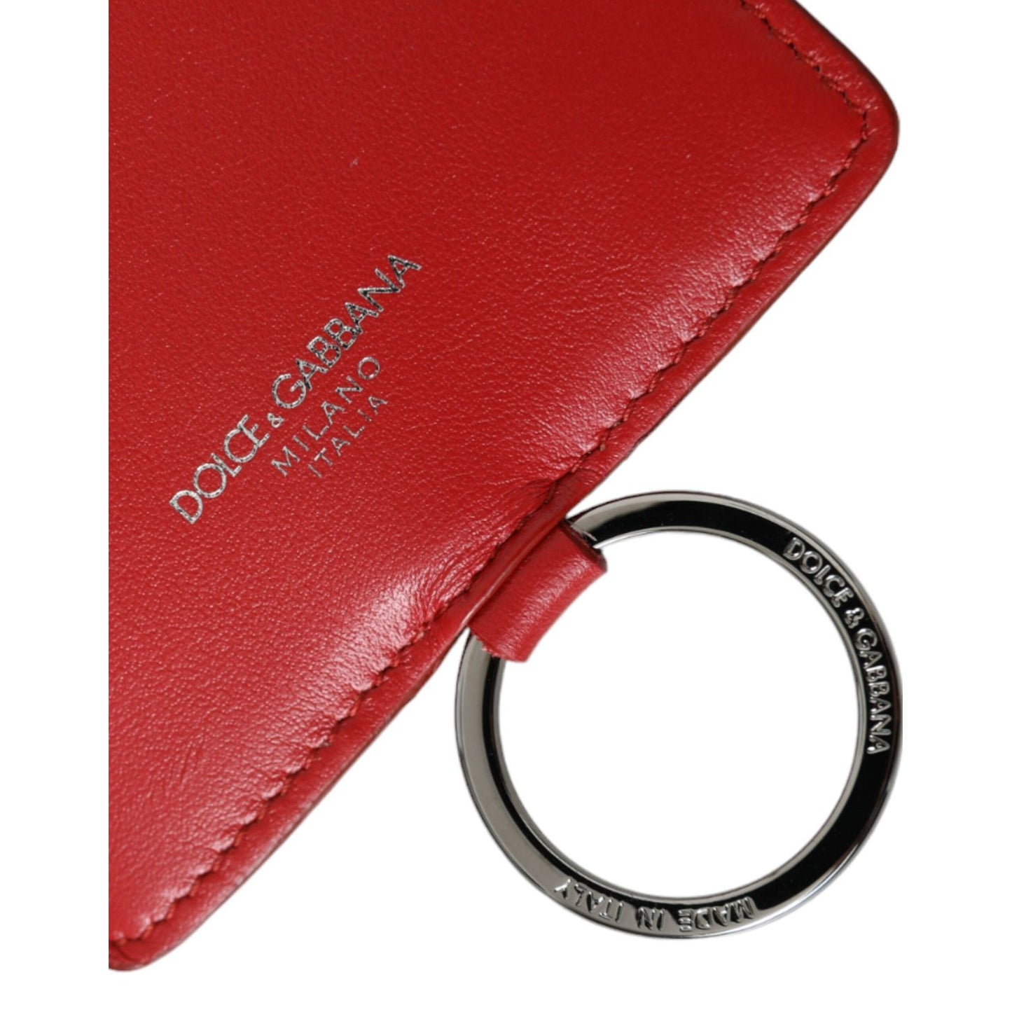 Dolce & Gabbana Red Calfskin Leather Lanyard Logo Card Holder Wallet