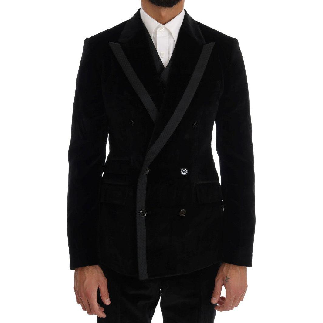 Dolce & Gabbana Black Velvet Slim Double Breasted Suit