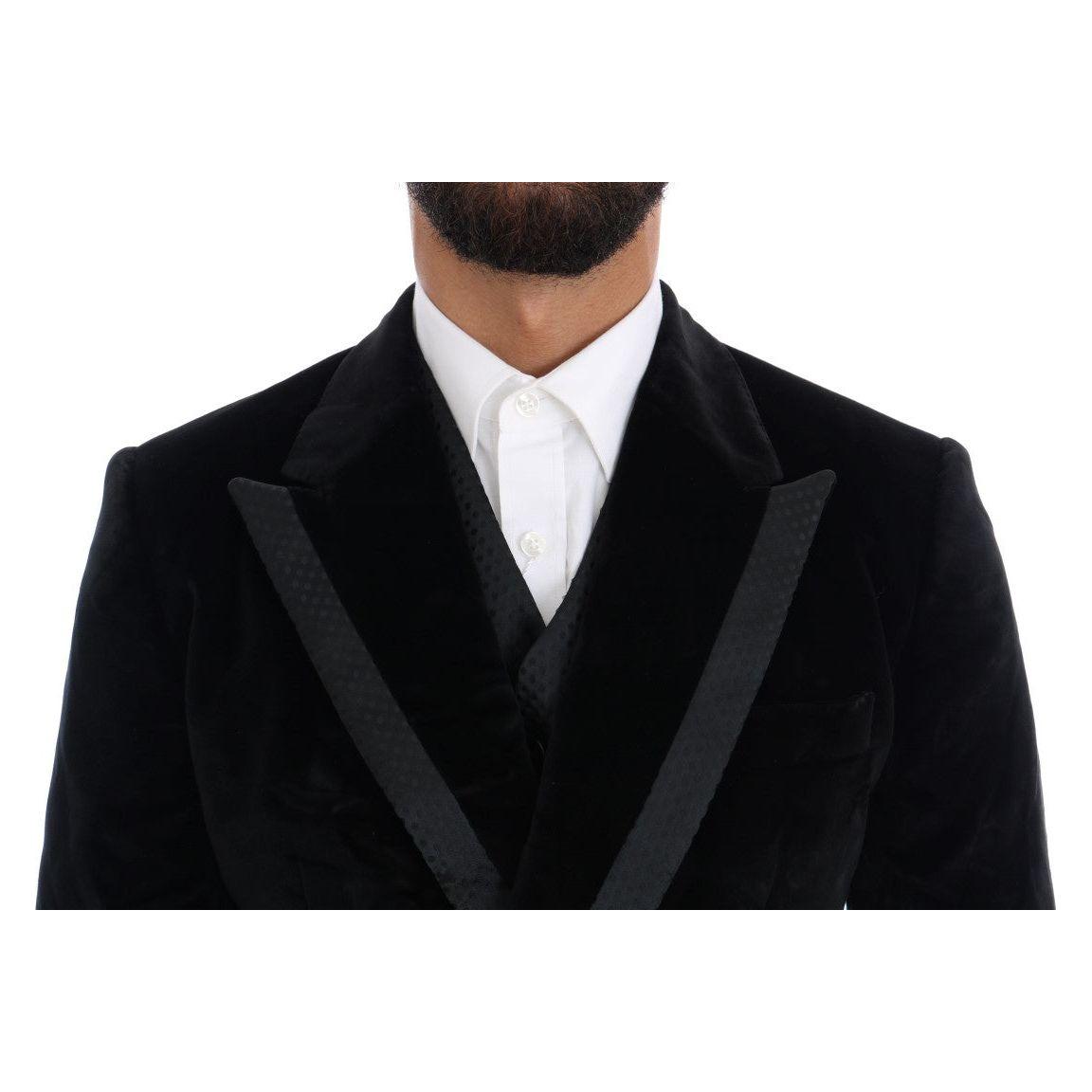 Dolce & Gabbana Black Velvet Slim Double Breasted Suit