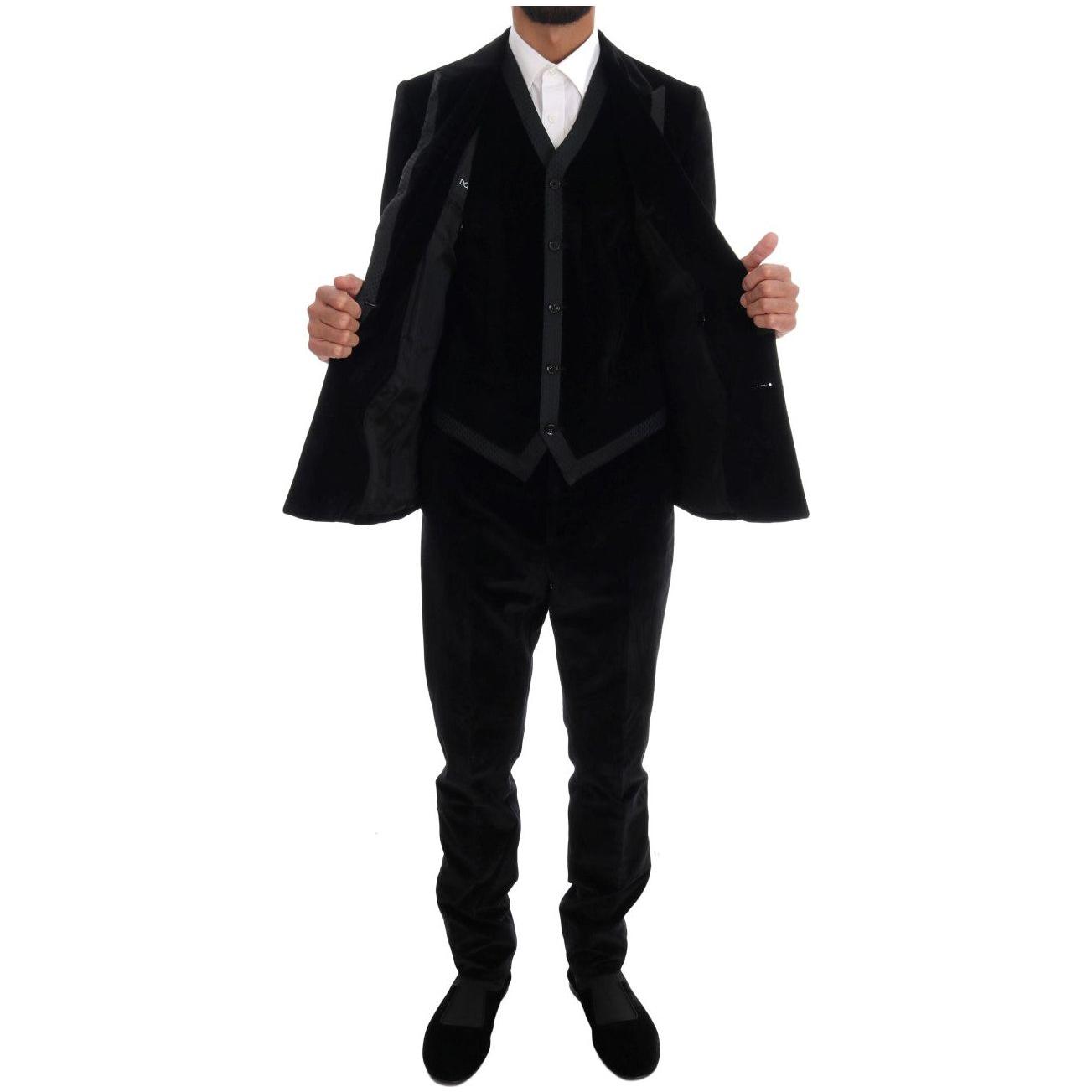 Dolce & Gabbana Black Velvet Slim Double Breasted Suit