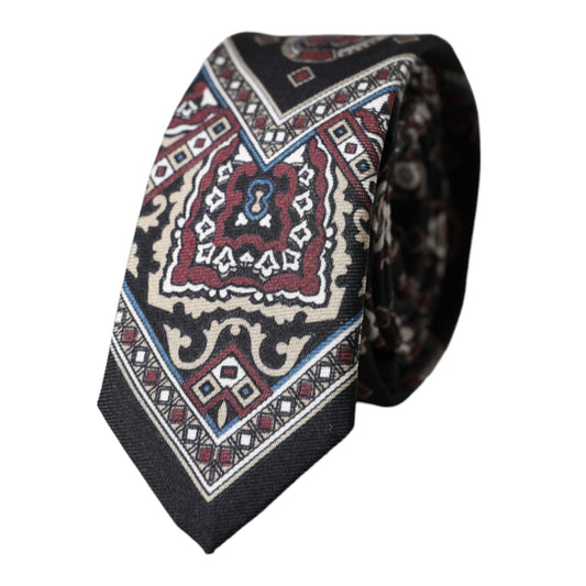 Dolce & Gabbana Black Printed 100% Silk Adjustable Men Tie