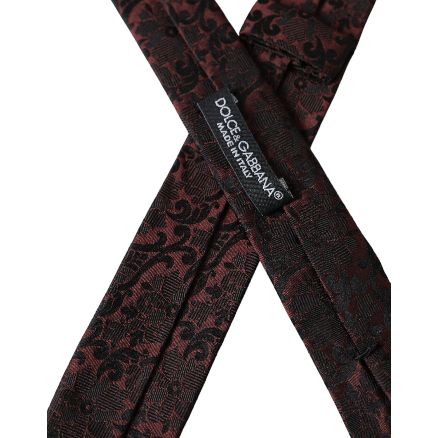 Dolce & Gabbana Maroon Floral Fantasy Silk Adjustable Men Tie
