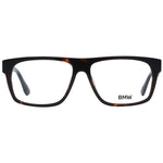 BMW Brown Men Glasses Frame, full-rim rectangular style, plastic brown frame with demo lenses, size 55-14-145, includes branded case.