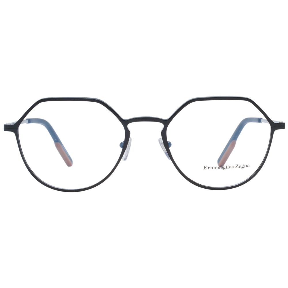Ermenegildo Zegna Black Men Glasses Frame in full-rim titanium with demo lenses, size 53-19-150, includes branded case.