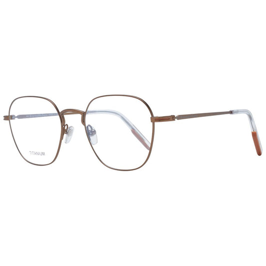 Ermenegildo Zegna Bronze Men Glasses Frame in titanium, full-rim style with demo lenses, includes branded case.