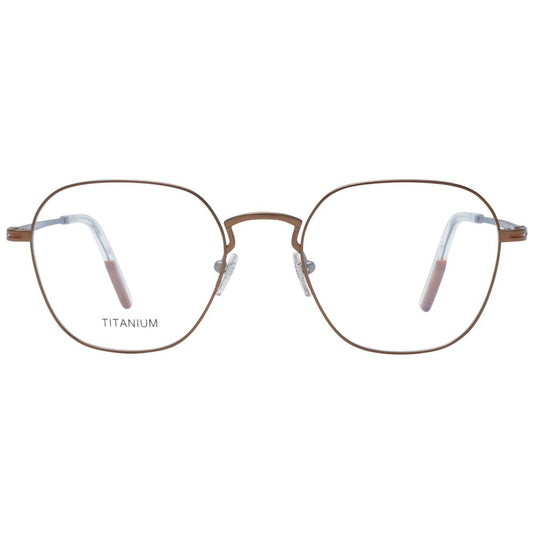 Ermenegildo Zegna Bronze Men Glasses Frame, titanium full-rim with demo lenses, size 50-19-145, round style.