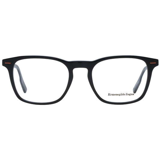 Ermenegildo Zegna Black Men Glasses Frame, full-rim plastic rectangle design, frame width 140mm with branded case included.