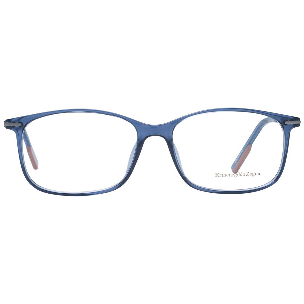 Ermenegildo Zegna Blue Men Glasses Frame with titanium full-rim, rectangle shape, and demo lenses. Size: 58-16-145.