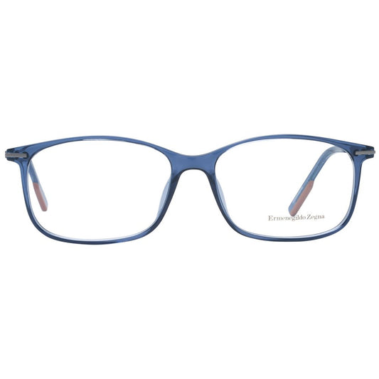 Ermenegildo Zegna Blue Men Glasses Frame with titanium full-rim, rectangle shape, and demo lenses. Size: 58-16-145.