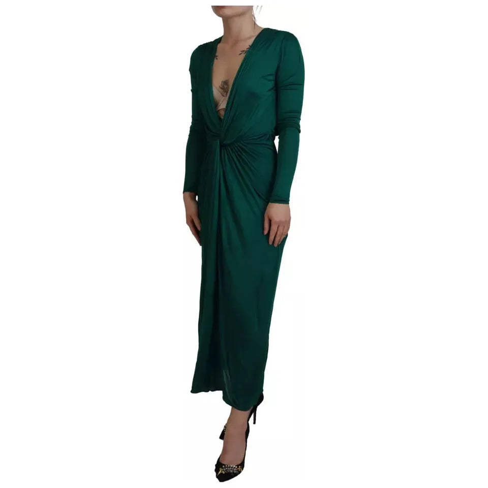 Dolce & Gabbana Dark Green Viscose Long Sleeve Midi Dress