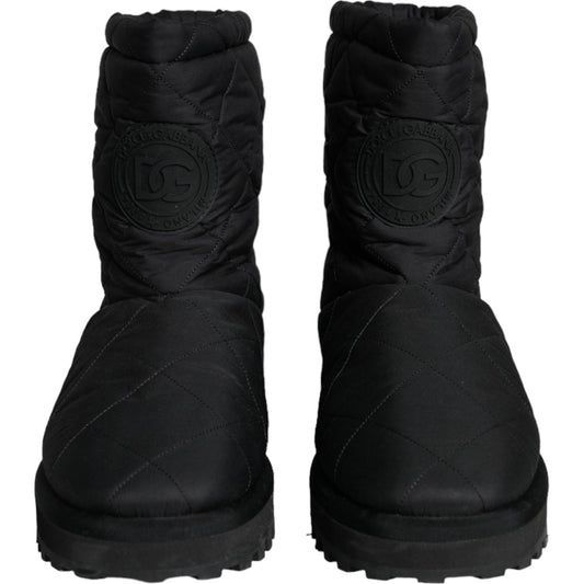 Dolce & Gabbana Black Nylon Padded Mid Calf Men Boots Shoes