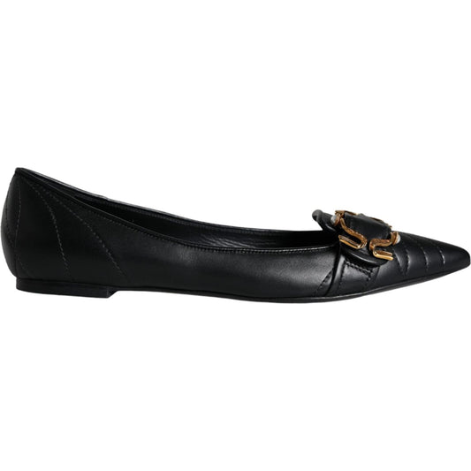 Dolce & Gabbana Black Devotion Leather Pointy Flats Shoes