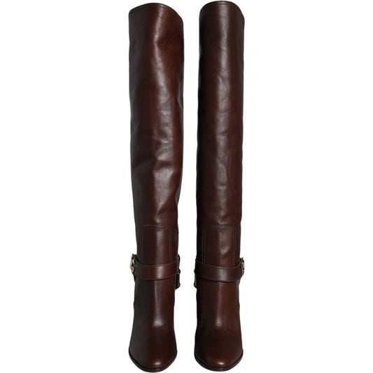 Dolce & Gabbana Brown Leather Gold Tone Logo High Boots Shoes LA11537-36