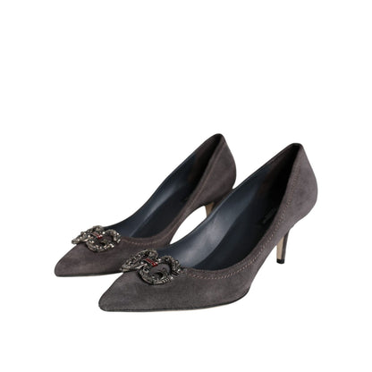 Dolce & Gabbana Gray Amore Suede Bellucci Heels Pumps Shoes