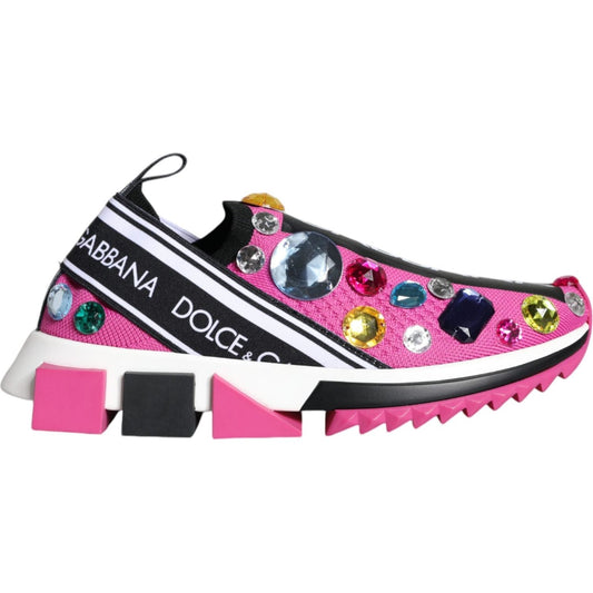 Dolce & Gabbana Pink Sorrento Crystals Low Top Sneakers Shoes LA11380-35