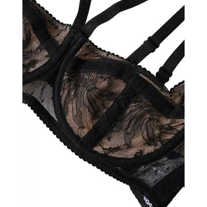 Dolce & Gabbana Black Floral Lace Nylon Balconcino Bra Underwear