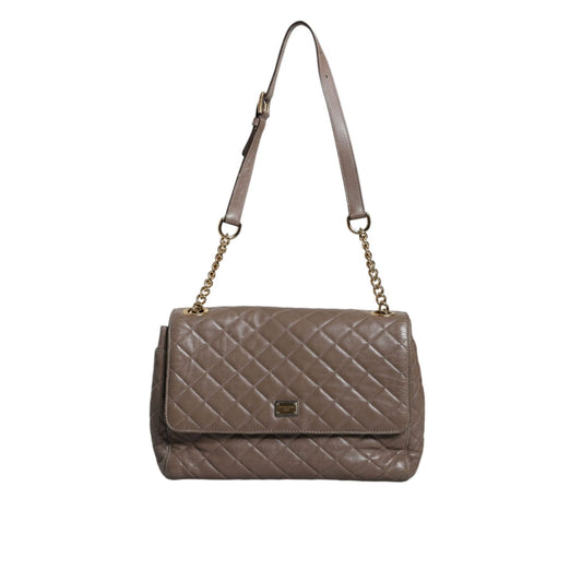 Dolce & Gabbana Brown Quilted Leather Shoulder Purse Satchel Bag BAG1538