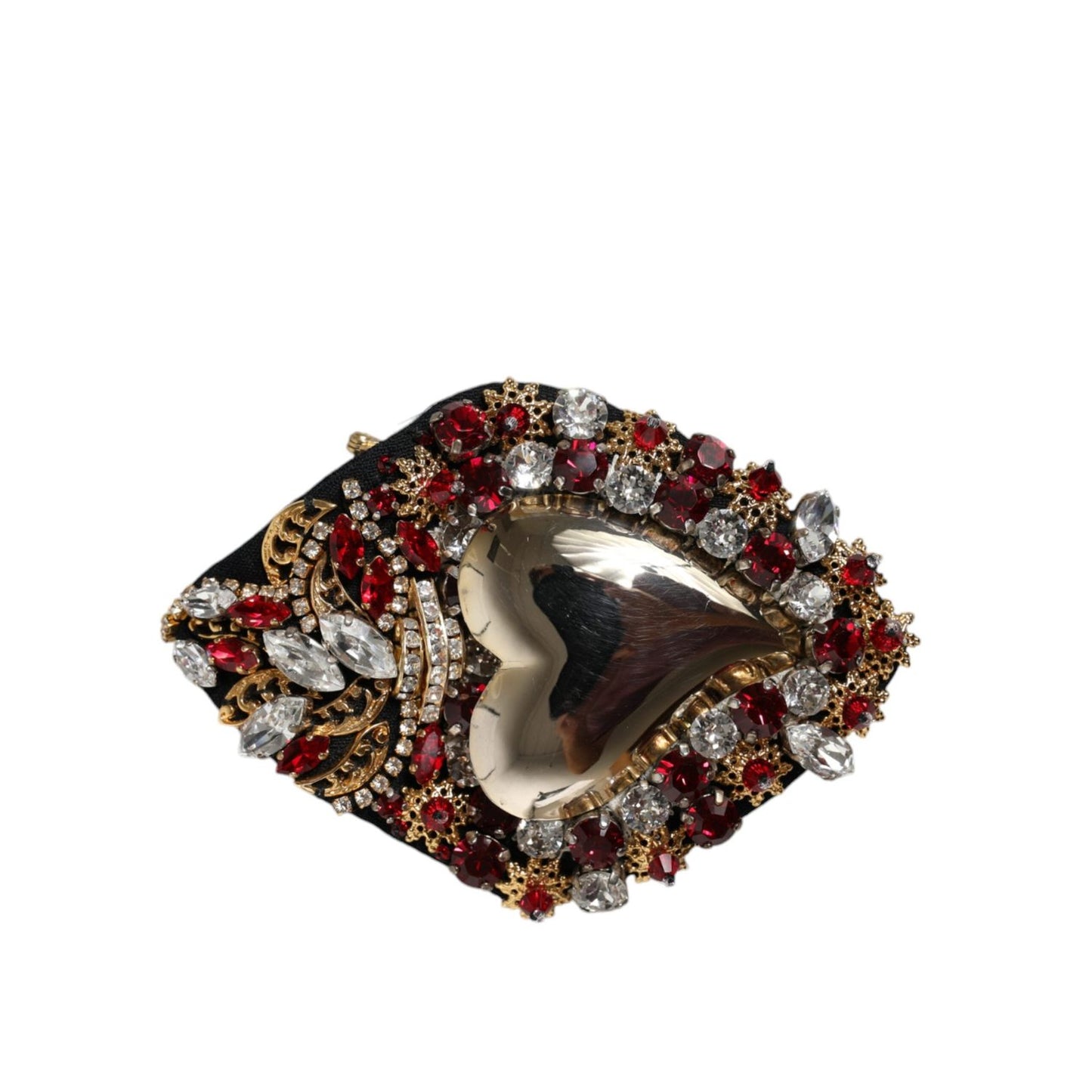 Dolce & Gabbana Gold Tone Brass Sacred Heart Crystal Embellished Brooch Brooch