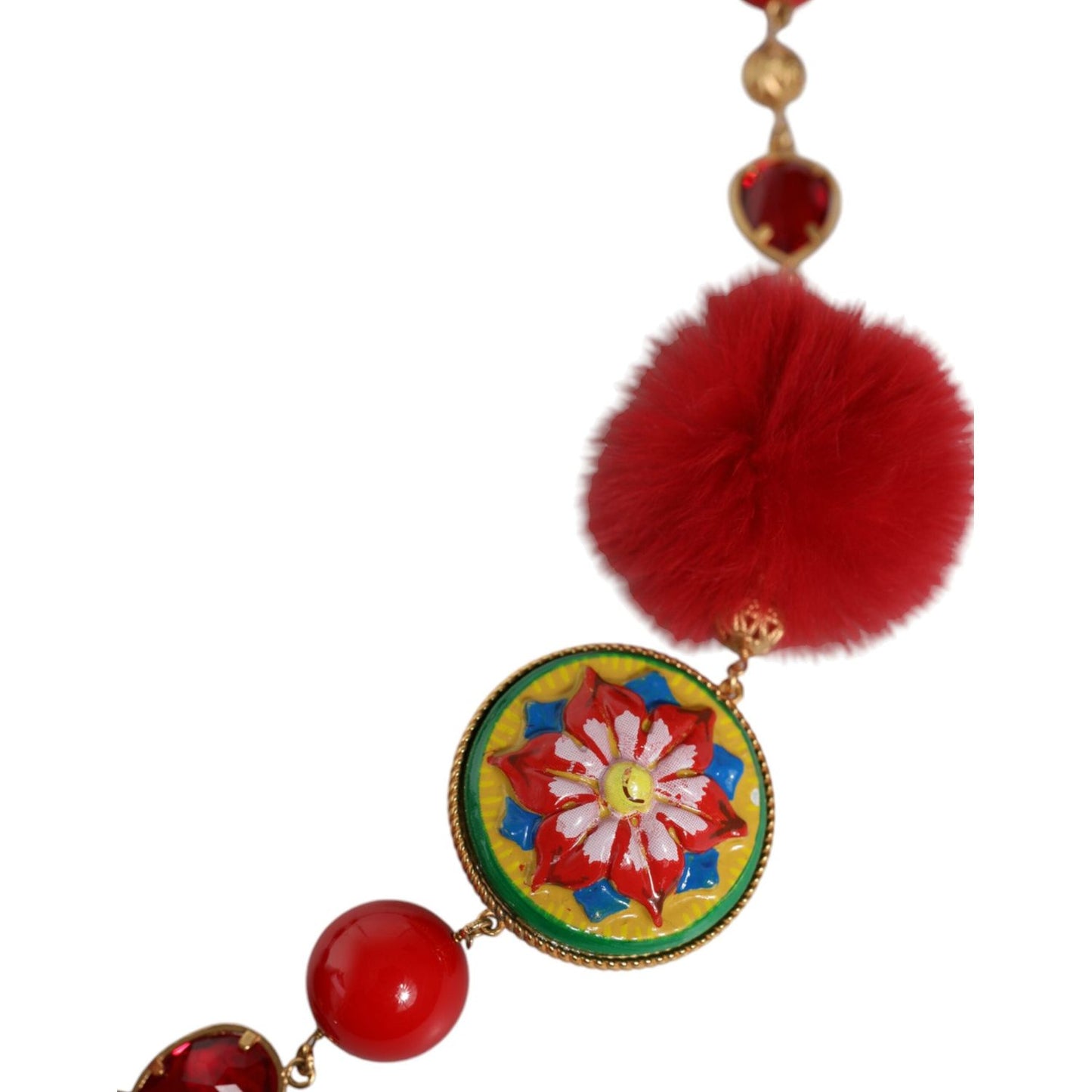 Dolce & Gabbana Gold Brass Red Fur Crystal Waist Torero Belt