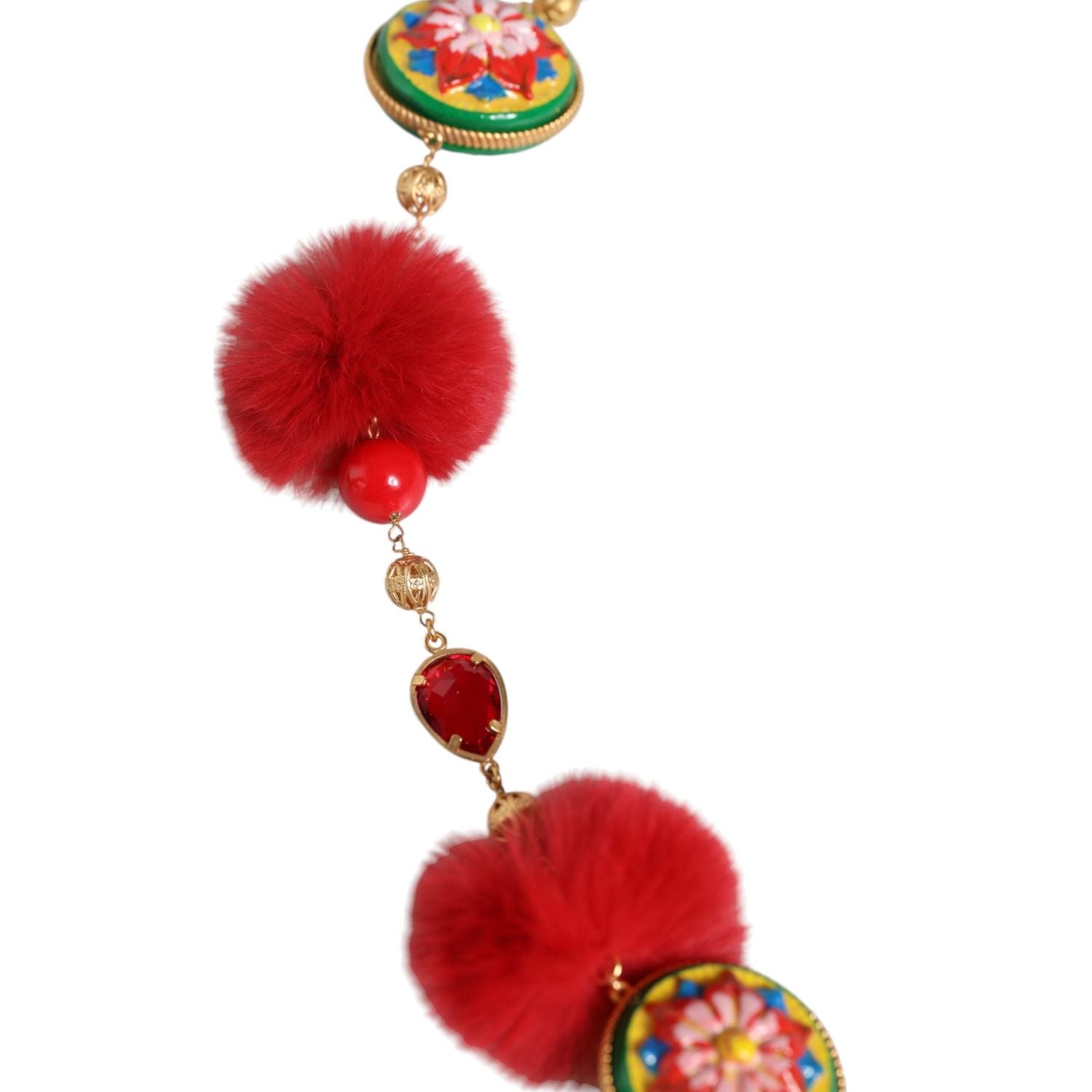 Dolce & Gabbana Gold Brass Red Fur Crystal Waist Torero Belt