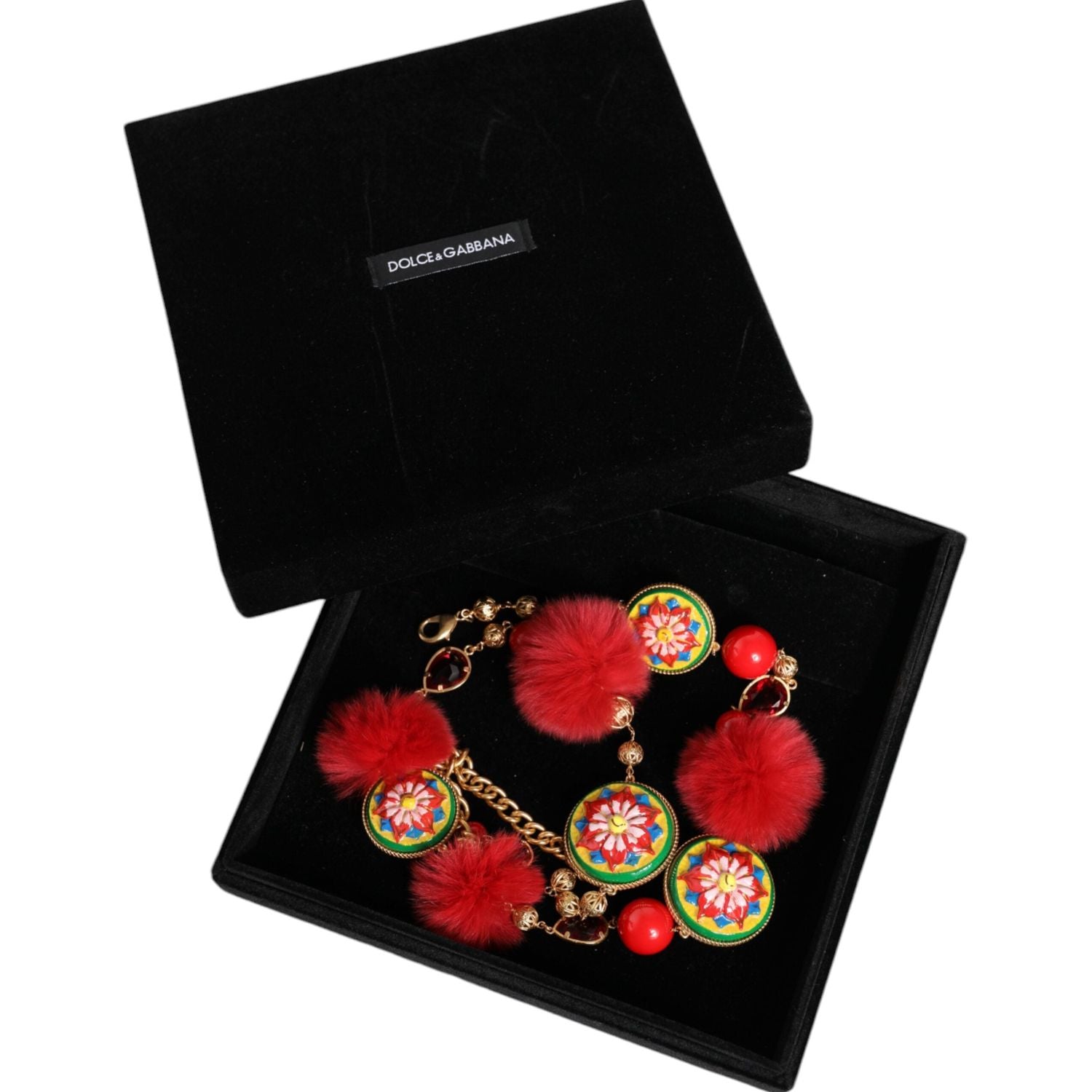 Dolce & Gabbana Gold Brass Red Fur Crystal Waist Torero Belt